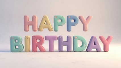 Playful 3D Render 'Happy Birthday' Text in Pastel Colors with Soft Lighting