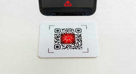 Failed QR Code Scan Showing Red Cracked Error and Warning Symbol, Cybersecurity Risk Concept