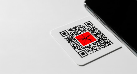 Malicious or broken QR code symbol on white background with smartphone