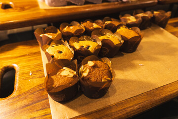 Chocolate cupcake sell in coffee shop.