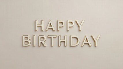 3D Rendered Happy Birthday Text on Minimalist Light Beige Background