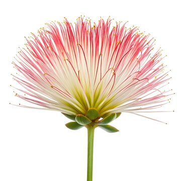 Fairy Duster Calliandra Eriophylla Soft Pink Bloom On Clean White Background With Fine Filaments And Airy Wild Texture For Fresh Delicate Botanical Still Life And Gentle Floral Photography