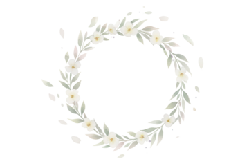 Elegant Floral Wreath of White Blossoms and Foliage, Delicate Circular Arrangement