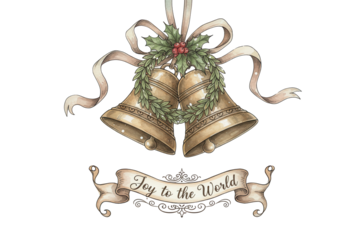 Elegant Illustration of Christmas Bells with Ribbon and Festive Floral Decoration