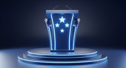 Illuminated Podium on Pixelated Round Stage with Dark Backdrop