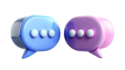Blue and pink speech bubbles with eyes on black background