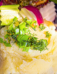 Mashed potatoes made from natural potatoes with dill and fresh vegetables