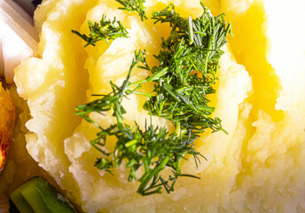 Mashed potatoes made from natural potatoes with dill