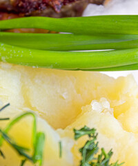Mashed potatoes made from natural potatoes with dill and green onions