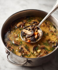 Rustic Mushroom Soup Close-Up &ndash; AI Generative