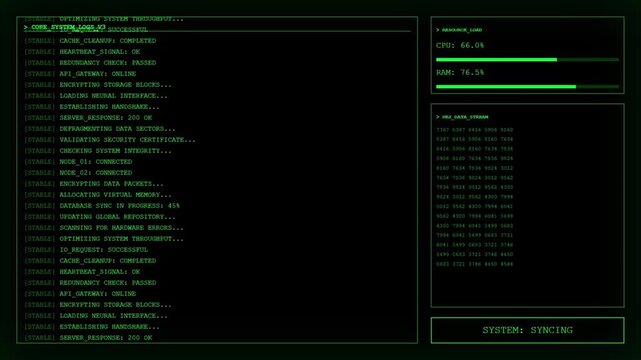 Futuristic System Boot Sequence Animation | Green Tech Terminal UI Loading Screen.