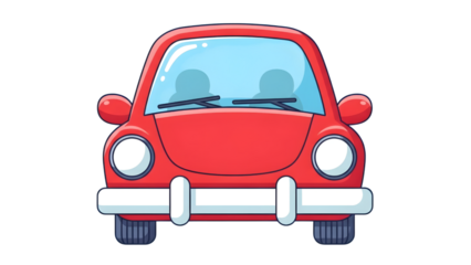 Cute Red Cartoon Car Front View Isolated On Black