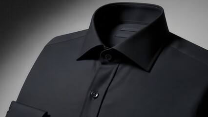 Formal Black Men's Dress Shirt Product Shot with Folded Collar and Sleeve