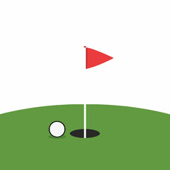 Fototapeta premium Golf Hole with Ball and Red Flag Vector Illustration on Green Putting Surface