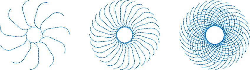 Abstract Blue Dashed Line Radial Spiral and Sunburst Vector Illustration Set © MkJutt