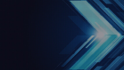 Abstract halftone pattern with vibrant blue gradient. Modern arrow vector illustration for technology, digital art or background design projects.