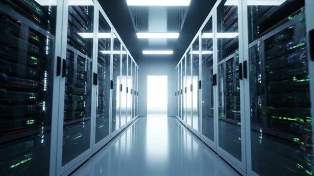 Data Center Server Room Corridor Interior.