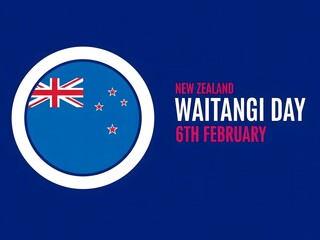 New Zealand Waitangi Day 6th February Celebration Banner with National Flag on Blue Background