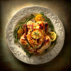 Roasted Whole Chicken with Lemon and Herbs Generative AI
