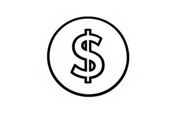 Dollar sign icon outlining money and finance concept, symbolizing wealth, investment, and business on transparent background