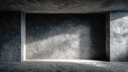 Ancient Stone Chamber with Carved Symbols