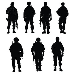 silhouettes of people in military uniform, army