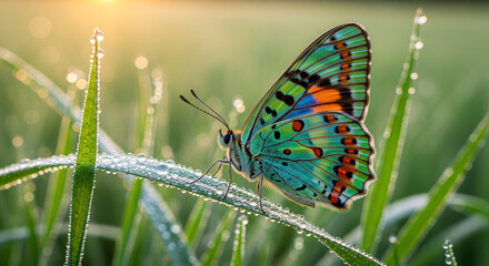 butterflies on the dewy grass