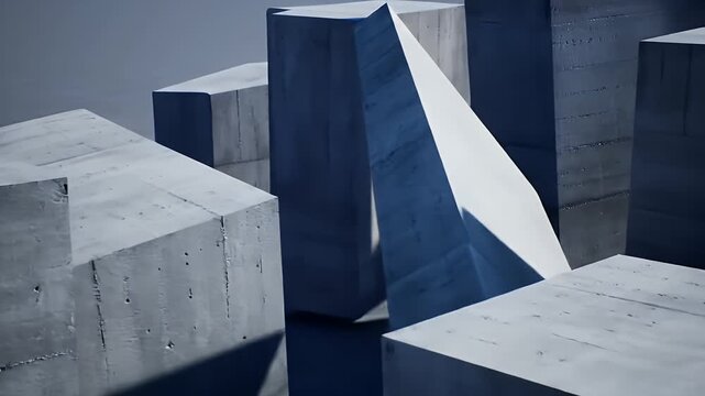 Abstract Concrete Blocks in Modern Architectural Environment with Dramatic Lighting