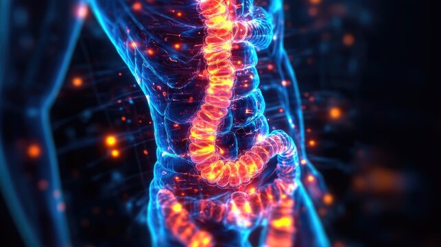 Illustration of digestive system highlighting gut health and fodmaps impact