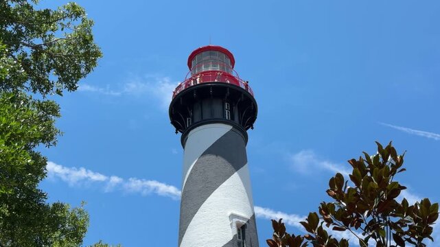 SLOW MOTION SHOT - The St. Augustine Light Station is a privately maintained aid to navigation and an active, working lighthouse in St. Augustine, Florida, USA.