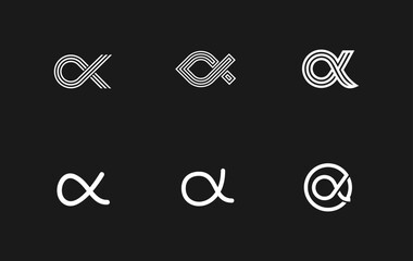 Alpha symbol logo black white design template