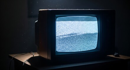 Vintage television set displaying static against a dark background