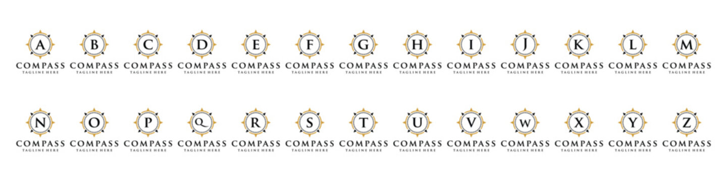 collection of initial letter A to Z compass logo design vector icon template 