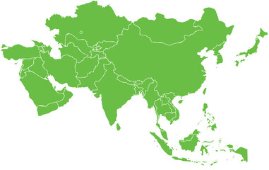 Fototapeta premium Vector Map of Asia map on green with Country Borders