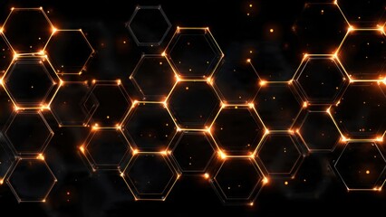 Glowing Hexagonal Network on Black Background