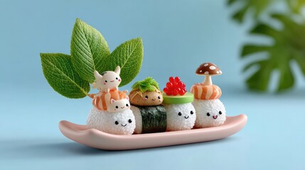 Whimsical sushi creations: a delightful and colorful assortment of creative sushi presentations, offering a unique culinary experience, and captivating the art of food presentation.