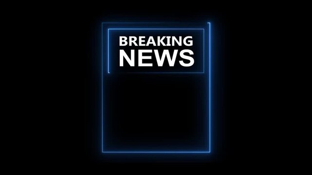 Breaking News Neon Sign on Black Background with Blue Glowing Outline for T V Broadcast Media Newsflash Announcement