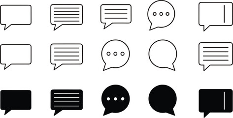 Speech bubble chat icons with outline and solid message symbols, communication dialog balloons for apps and UI design © MstMukta