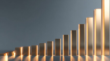 Growth chart with golden bars 3d rendered