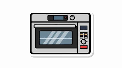 Fototapeta premium A simple, cartoon-style drawing of a silver oven with a glass door and control panel