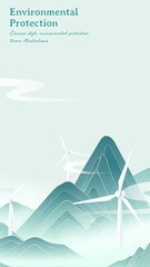 Eco Friendly Chinese Style Landscape poster with Wind Power Illustration