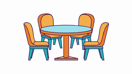A simple cartoon illustration of a round table with four chairs