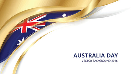 Australia Day Waving Flag Background with Golden and White Accents.