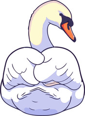 Fototapeta premium A stylized white swan with a long, curved neck, a dark eye, and an orange beak. Its feathers are depicted with soft shading