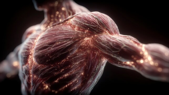 Detailed Illustration of Human Musculature with Luminous Effect