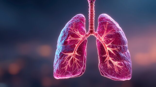 Detailed 3D Render of Human Lungs with Colorful Veins and Tissue