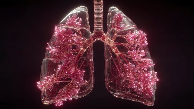 Artificially Rendered Human Lungs with Vibrant Pink Alveoli Detail