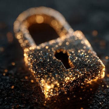 Sparkling Golden Padlock Symbolizing Security and Protection Concept