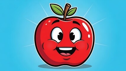Naklejka premium Smiling Cartoon Apple with Green Leaves.