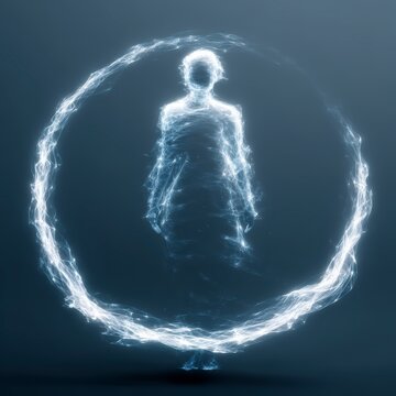 Ethereal Silhouette of a Human Figure Surrounded by Energy Waves
